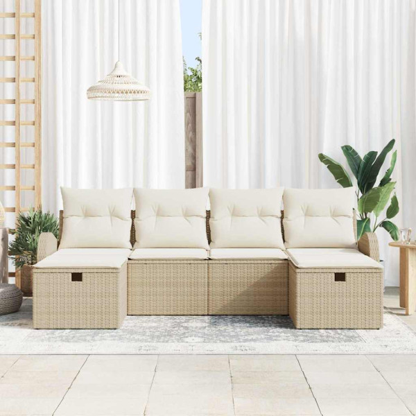 Conjunto de sofá de jardín con cojín 6 pcs Beige Poliratán M 3