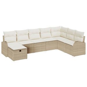 Conjunto de sofá de jardín con cojín 8 pcs Beige Poliratán H