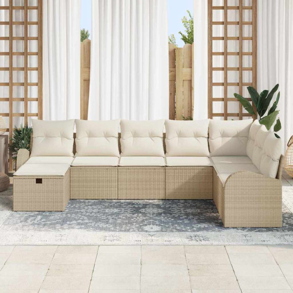 Conjunto de sofá de jardín con cojín 8 pcs Beige Poliratán M 3