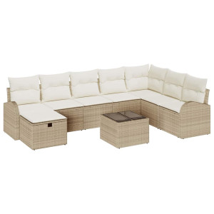 Conjunto de sofá de jardín con cojín 9 pcs Beige Poliratán H