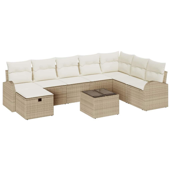 Conjunto de sofá de jardín con cojín 9 pcs Beige Poliratán M 2