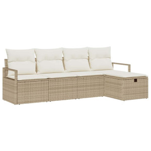 Conjunto de sofá de jardín con cojín 5 pcs Beige Poliratán H