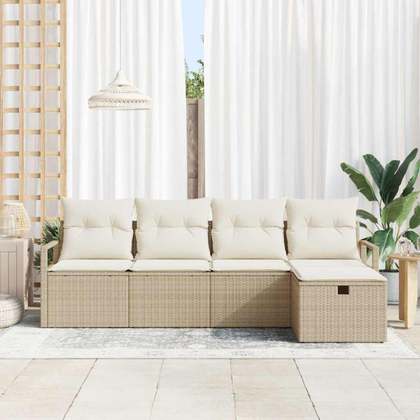 Conjunto de sofá de jardín con cojín 5 pcs Beige Poliratán M 3