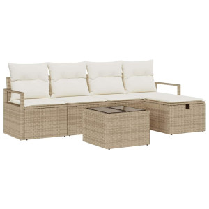 Conjunto de sofá de jardín con cojín 6 pcs Beige Poliratán H