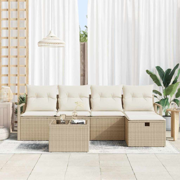 Conjunto de sofá de jardín con cojín 6 pcs Beige Poliratán M 3