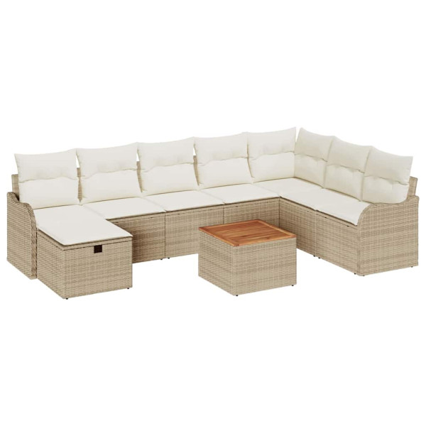 Conjunto de sofá de jardín con cojín 9 pcs Beige Poliratán M 2