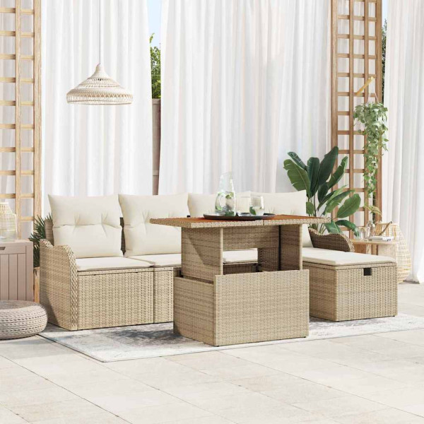 Conjunto de sofá de jardín 6 pcs Beige ratán sintético D