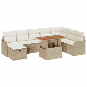 Conjunto de sofá de jardín 9 pcs Beige ratán sintético H