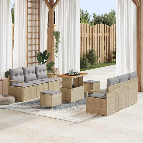 Conjunto de sofá de jardín 9 pcs Beige Poliratán D
