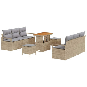 Conjunto de sofá de jardín 9 pcs Beige Poliratán H
