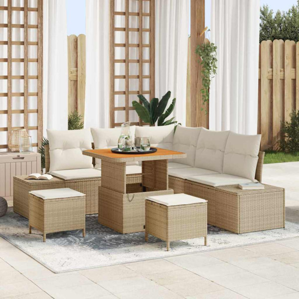 Conjunto de sofá de jardín 8 pcs Beige Poliratán D