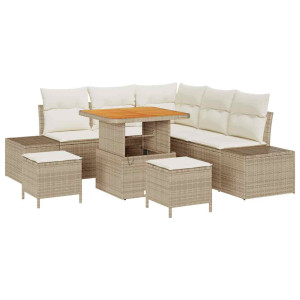 Conjunto de sofá de jardín 8 pcs Beige Poliratán H