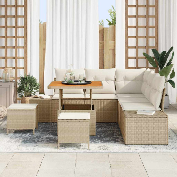 Conjunto de sofá de jardín 8 pcs Beige Poliratán M 3