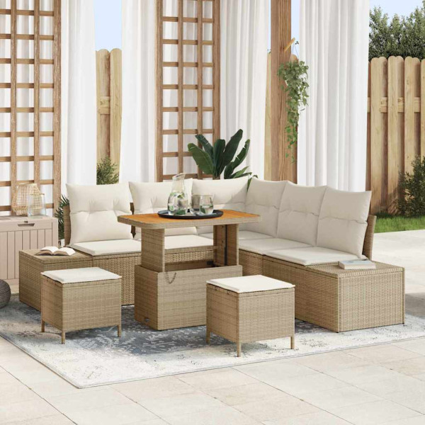 Conjunto de sofá de jardín 8 pcs Beige Poliratán D