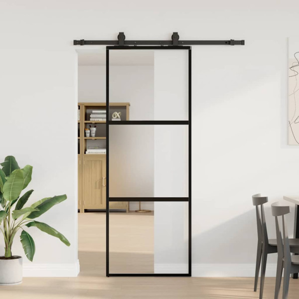 Puerta corredera con herrajes negro 76x205 cm vidrio templado D