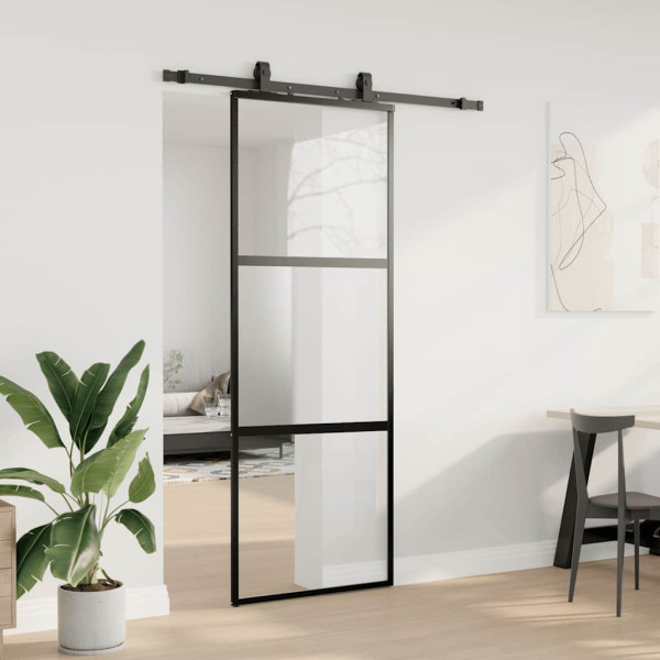 Puerta corredera con herrajes negro 76x205 cm vidrio templado M 3
