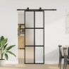 Puerta corredera con herrajes negro 76x205 cm vidrio templado 1