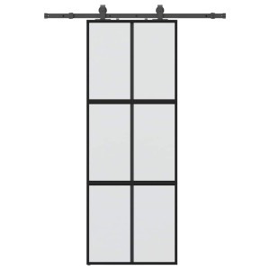 Puerta corredera con herrajes negro 76x205 cm vidrio templado H