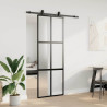 Puerta corredera con herrajes negro 76x205 cm vidrio templado 3