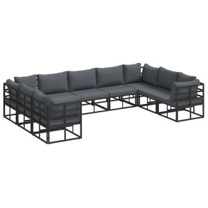Conjunto de sofá de jardín con cojín 9 pcs Negro Aluminio H