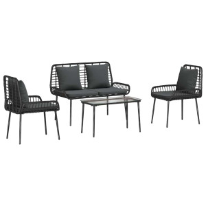Conjunto de Muebles de Jardín 4 pcs Marrón Negro Crema H