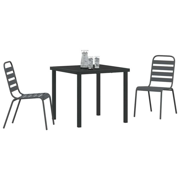 Conjunto de Comedor de Jardín 3 pcs Gris oscuro Acero M 3