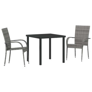 Conjunto de Comedor de Jardín 3 pcs Gris Poliratán H