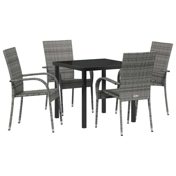 Conjunto de Comedor de Jardín 5 pcs Gris Poliratán M 2