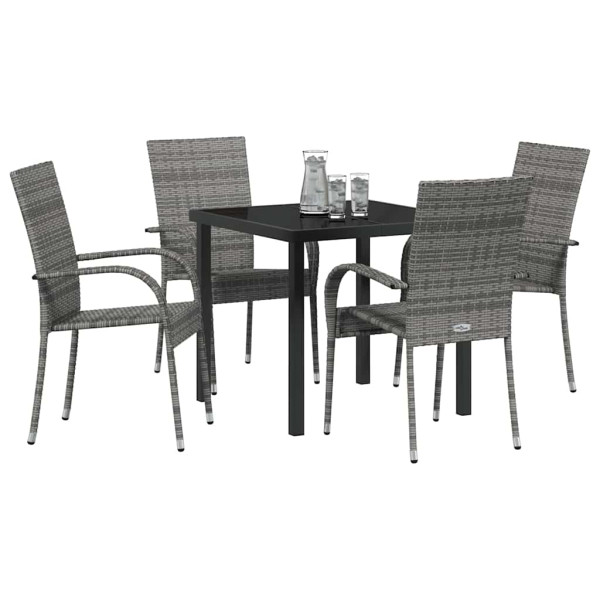 Conjunto de Comedor de Jardín 5 pcs Gris Poliratán M 3