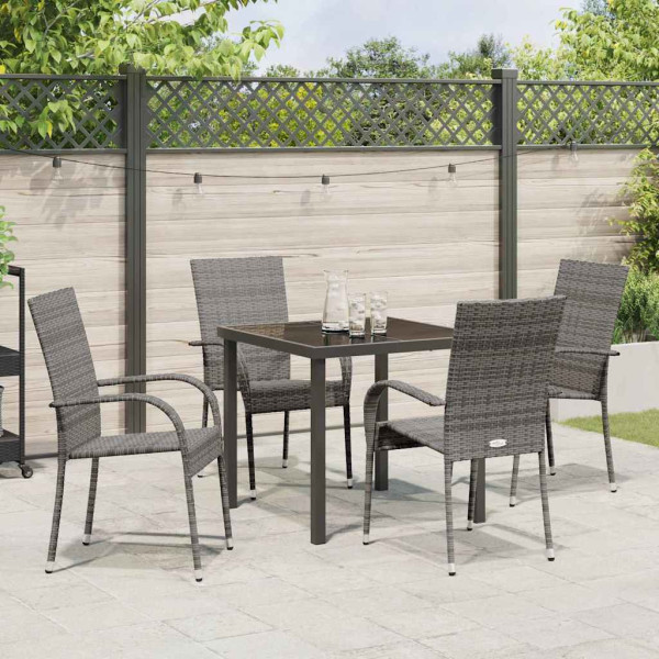 Conjunto de Comedor de Jardín 5 pcs Gris Poliratán M 4