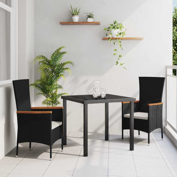 Conjunto de Comedor de Jardín con cojín 3 pcs Negro Poliratán D