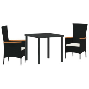 Conjunto de Comedor de Jardín con cojín 3 pcs Negro Poliratán H