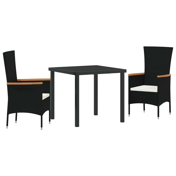 Conjunto de Comedor de Jardín con cojín 3 pcs Negro Poliratán M 2
