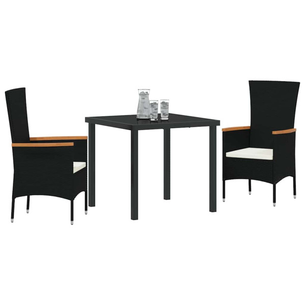 Conjunto de Comedor de Jardín con cojín 3 pcs Negro Poliratán M 3