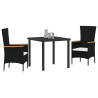 Conjunto de Comedor de Jardín con cojín 3 pcs Negro Poliratán 3