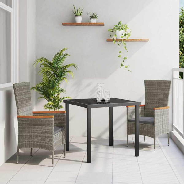 Conjunto de Comedor de Jardín con cojín 3 pcs Gris Poliratán D