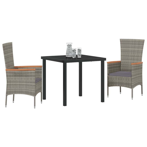 Conjunto de Comedor de Jardín con cojín 3 pcs Gris Poliratán M 3