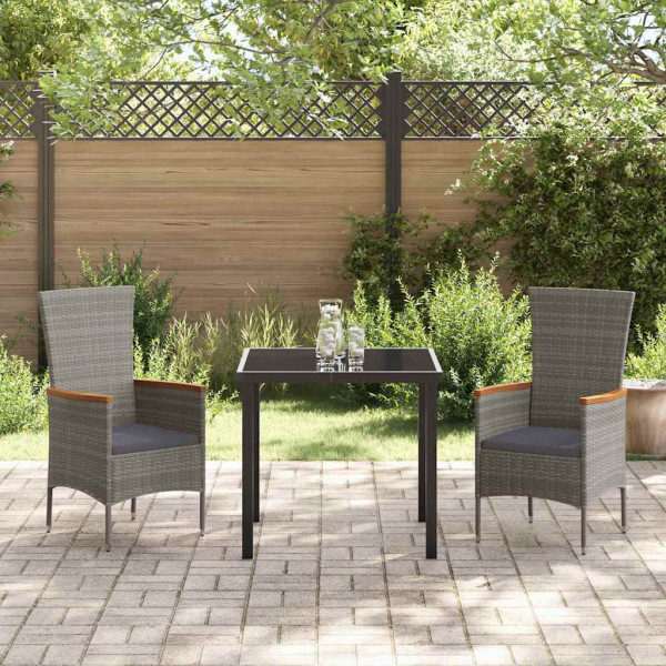 Conjunto de Comedor de Jardín con cojín 3 pcs Gris Poliratán M 4