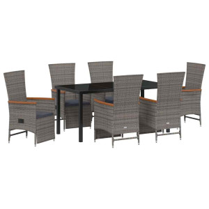 Conjunto de Comedor de Jardín con cojín 7 pcs Gris Poliratán H