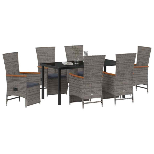 Conjunto de Comedor de Jardín con cojín 7 pcs Gris Poliratán M 3