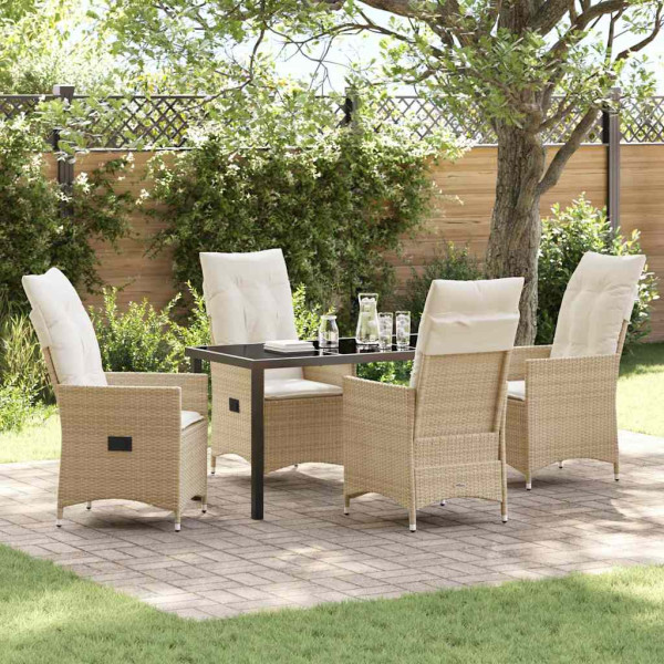 Conjunto de Comedor de Jardín con cojín 5 pcs Beige Poliratán D