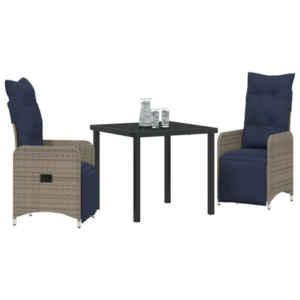 Conjunto de Comedor de Jardín 3 pcs Gris ratán sintético M 3