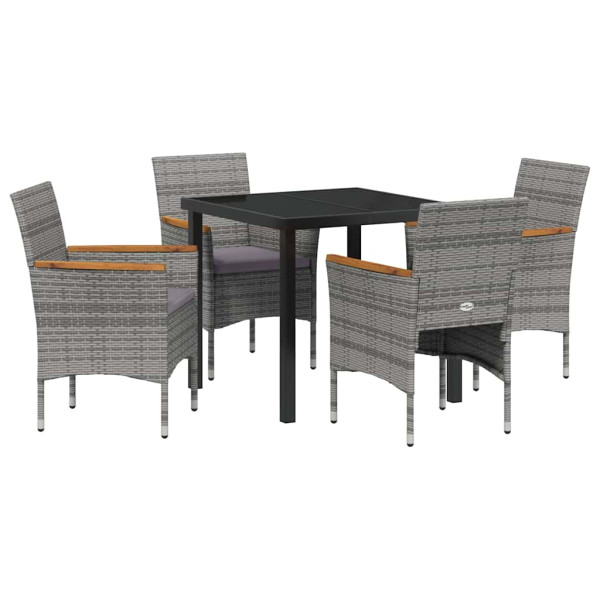 Conjunto de Comedor de Jardín con cojín 5 pcs Gris Poliratán M 2