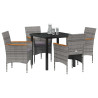 Conjunto de Comedor de Jardín con cojín 5 pcs Gris Poliratán 3