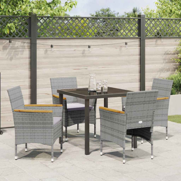 Conjunto de Comedor de Jardín con cojín 5 pcs Gris Poliratán M 4
