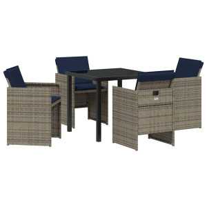 Conjunto de Comedor de Jardín con cojín 5 pcs Gris Poliratán H