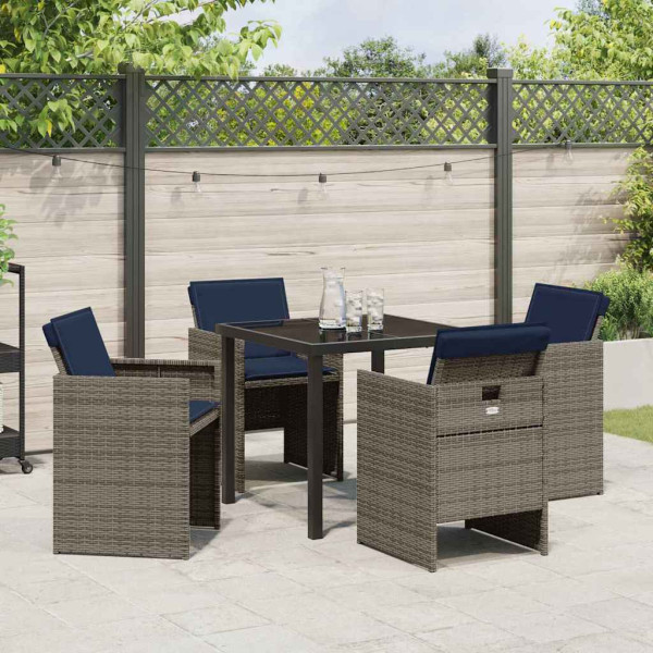 Conjunto de Comedor de Jardín con cojín 5 pcs Gris Poliratán M 4