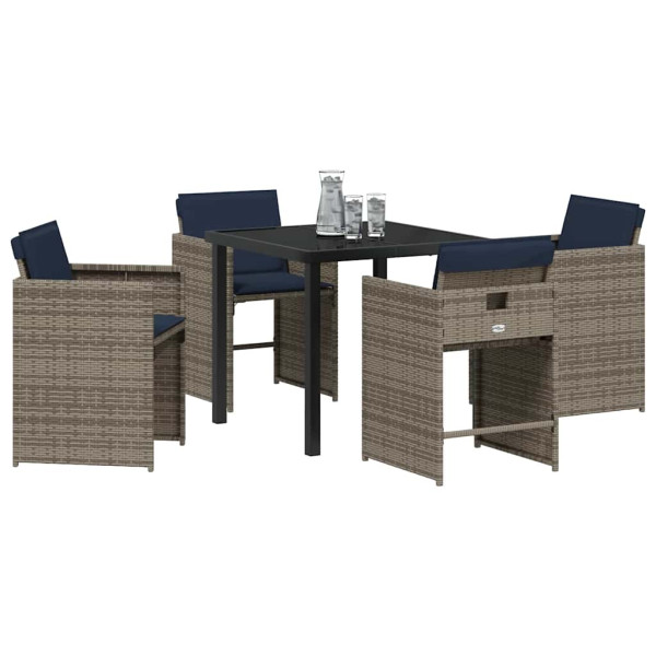 Conjunto de Comedor de Jardín con cojín 5 pcs Gris Poliratán M 3