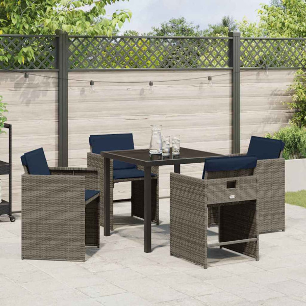 Conjunto de Comedor de Jardín con cojín 5 pcs Gris Poliratán M 4