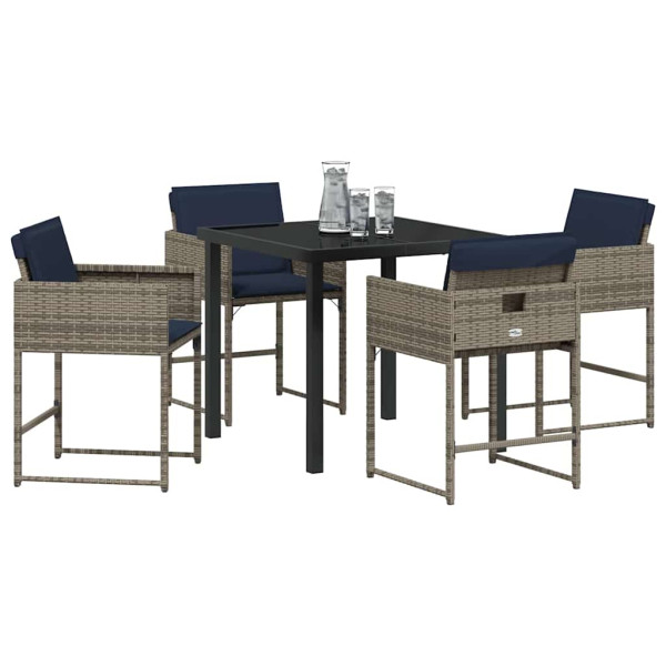 Conjunto de Comedor de Jardín con cojín 5 pcs Gris Poliratán M 3